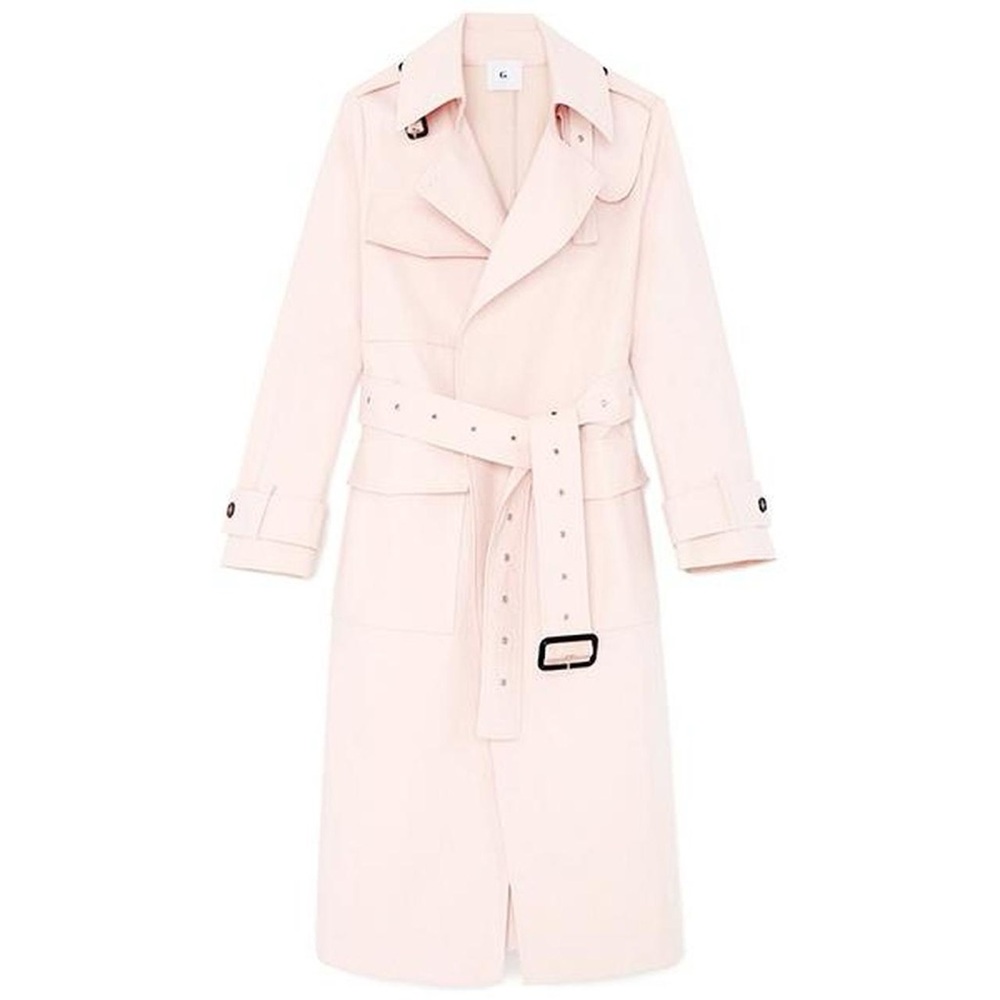 Women's Pale Pink Long Trench Coat with Belt